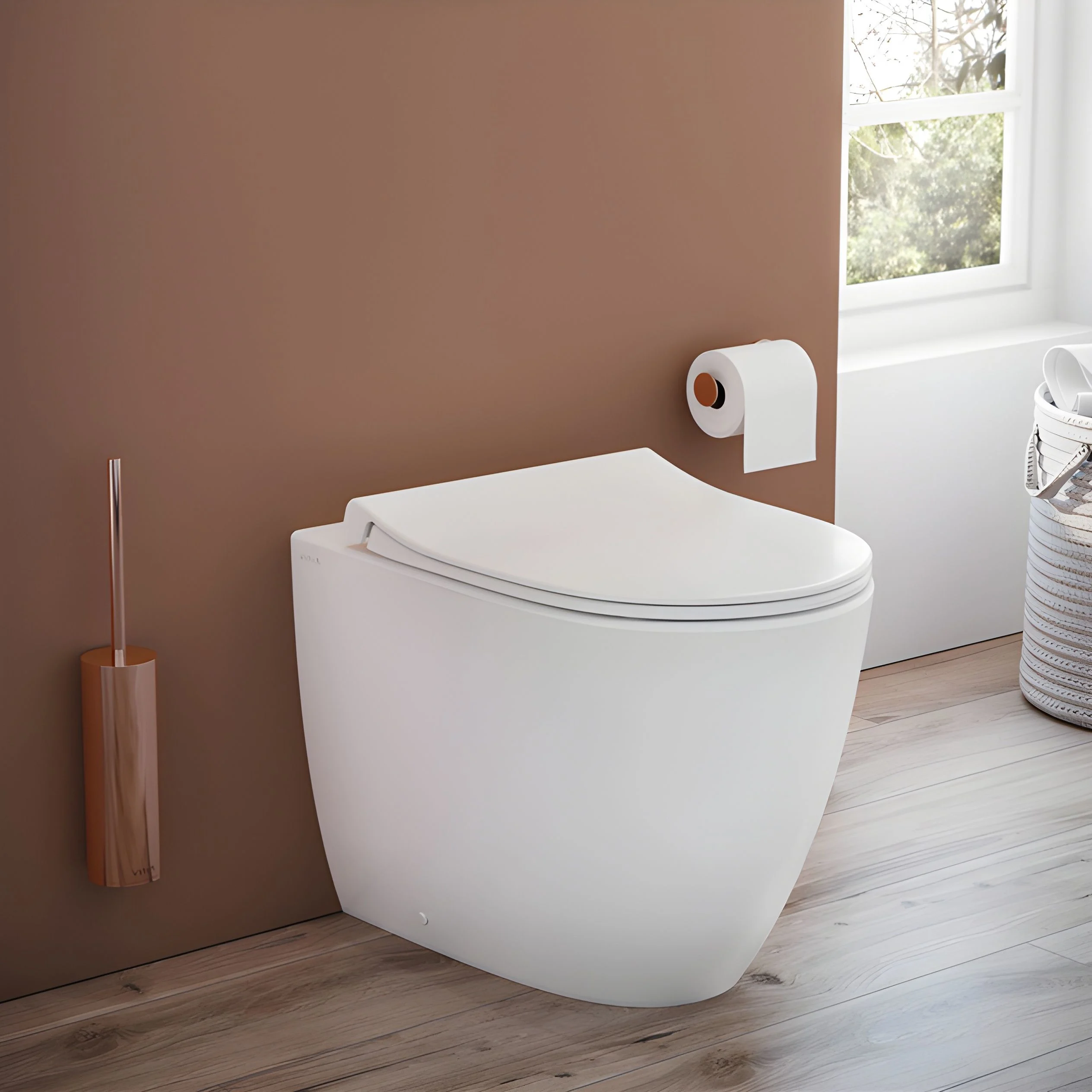 Zestaw toaletowy VitrA Sento – toaleta stojąca VitrA Flush 2.0 z systemem głębokiego spłukiwania bez obrzeża, z deską sedesową Slim Zdjęcie 6