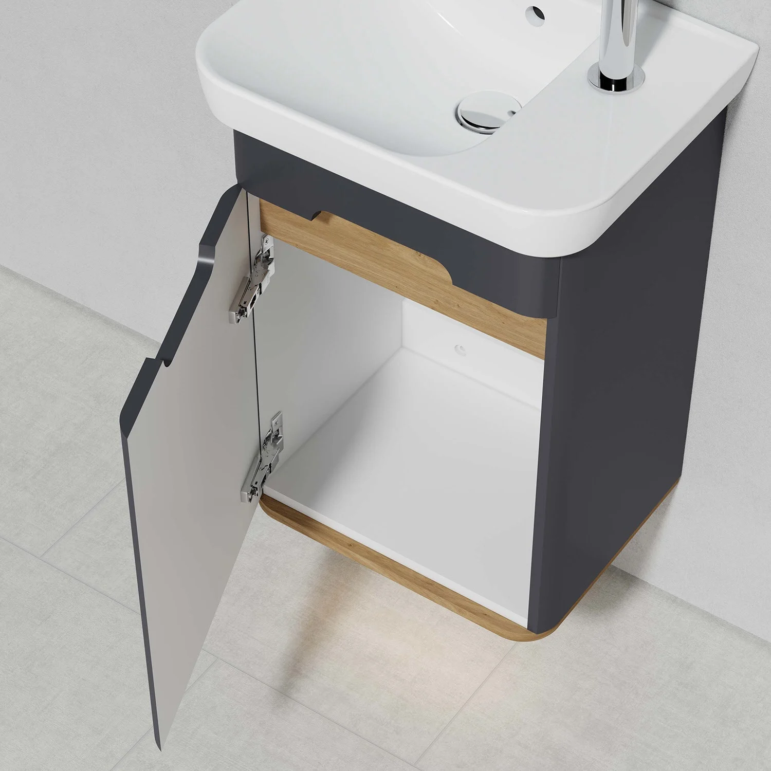 Umywalka z otwartą szafką w ciemnoszarym kolorze, Vitra