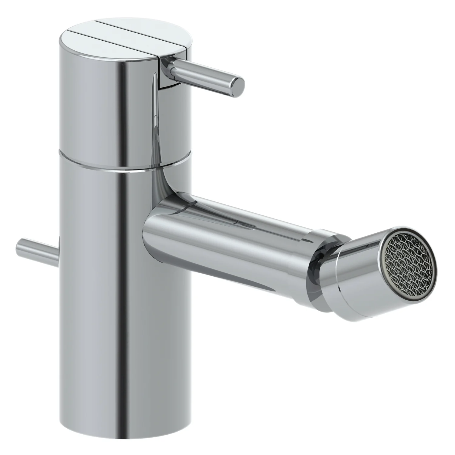 Vola Bidet-Eingriffmischer mit festem Auslauf und Excenter Ablaufgarnitur, Ausladung 11,4 cm