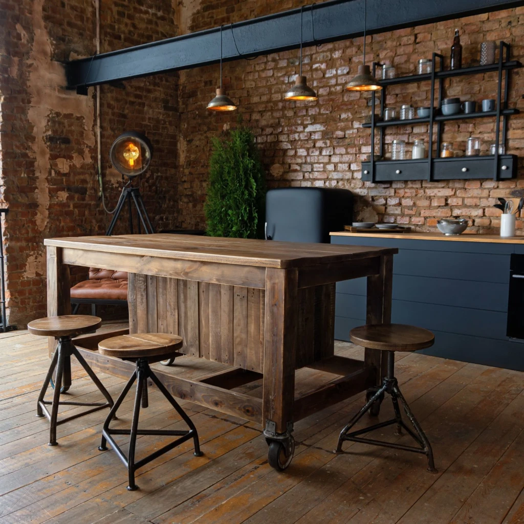 Küche mit schwarzen Elementen und viel Holz