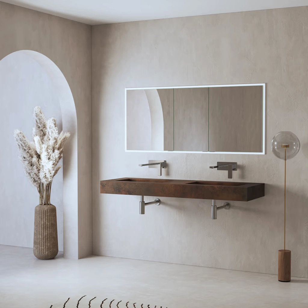 ALLUVION Latona Doppel-Waschtisch aus Laminam in ossido bruno matt