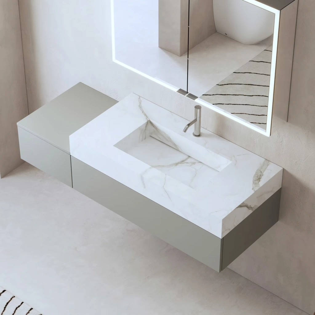 ALLUVION Lapetos Waschtisch in einem greigen Bad