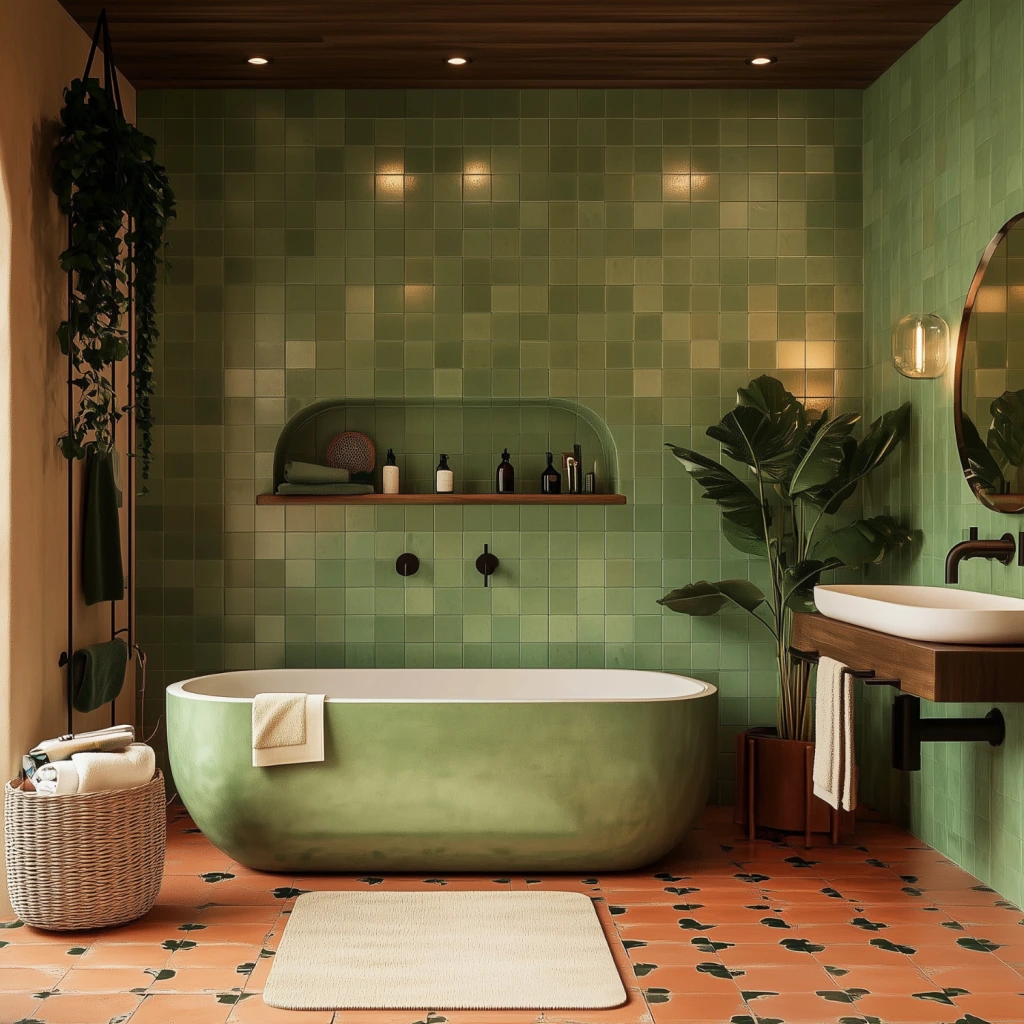 Retro Badezimmer mit Terracotta Fliesen