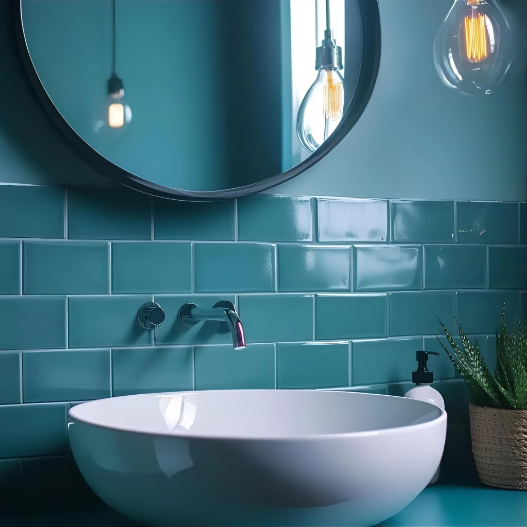 Modernes Bad in Petrolfarben