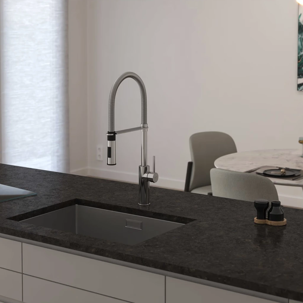 Kronenbach Lima Professional Einhebel Küchenarmatur mit schwenkbarem, flexiblen Auslauf, Handbrause in chrom