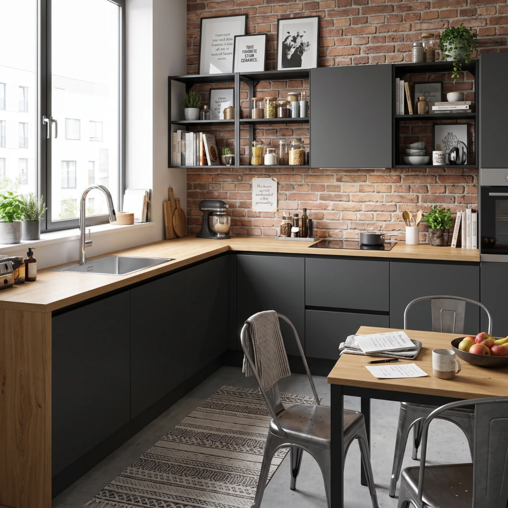 Helle Küche im Industrial Stil mit Vintage Elementen