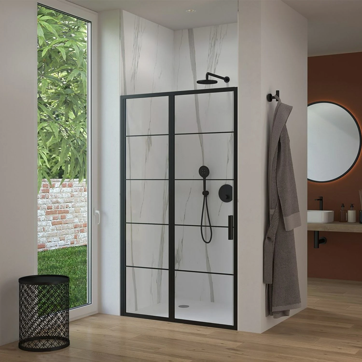 Moderne Dusche in freistehender Nische