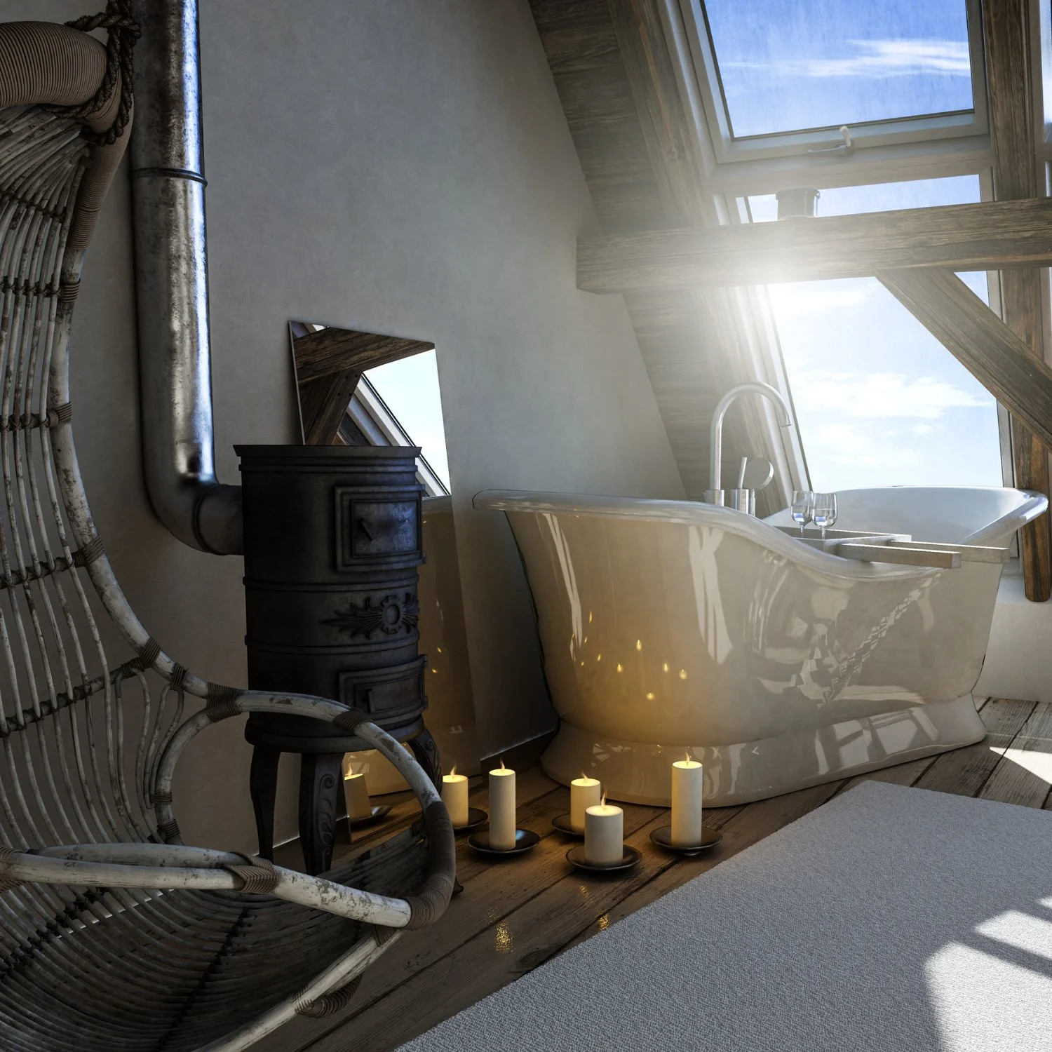 Kreativ gestaltetes gemütliches Badezimmer