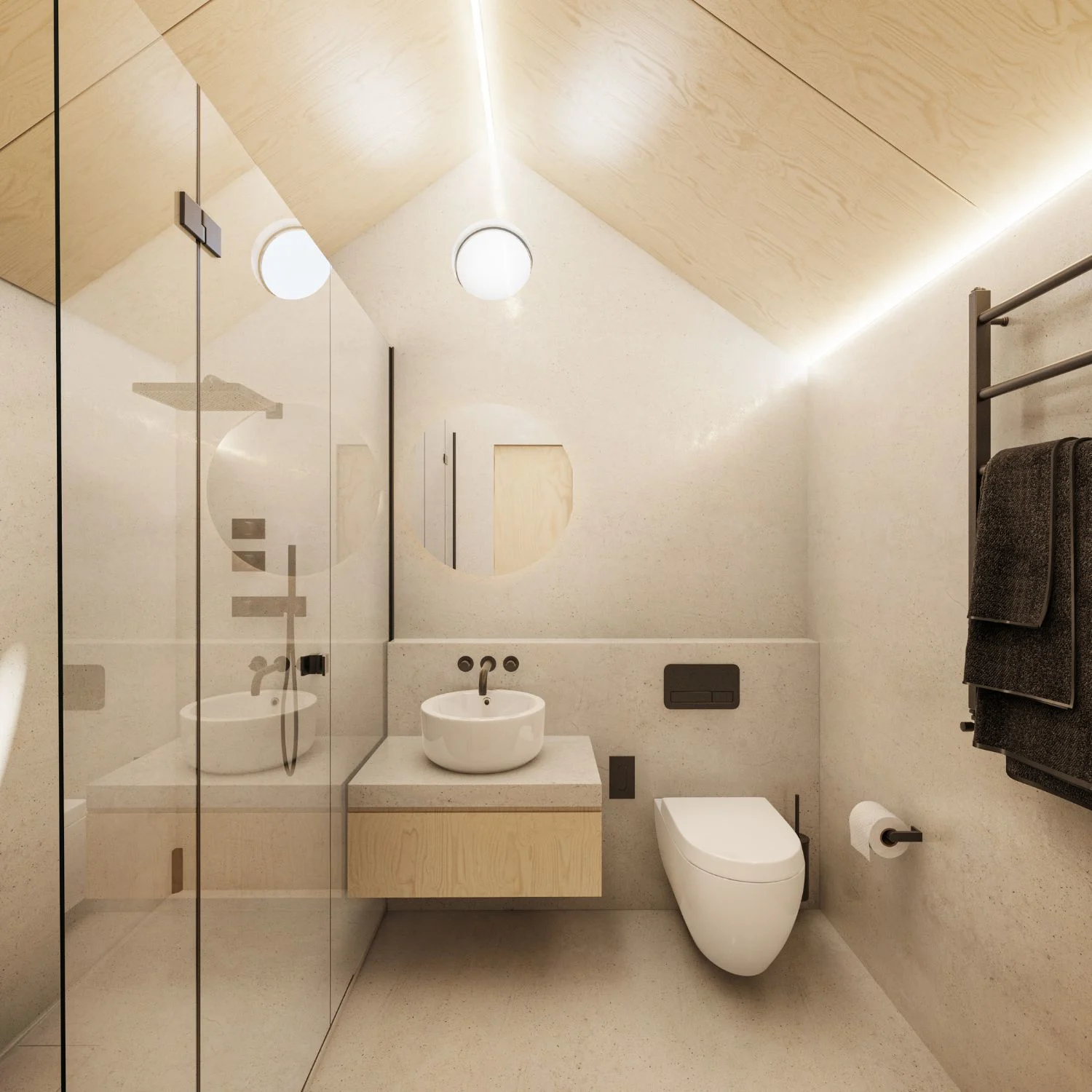 Optisch vergrößertes Tiny-House-Badezimmer
