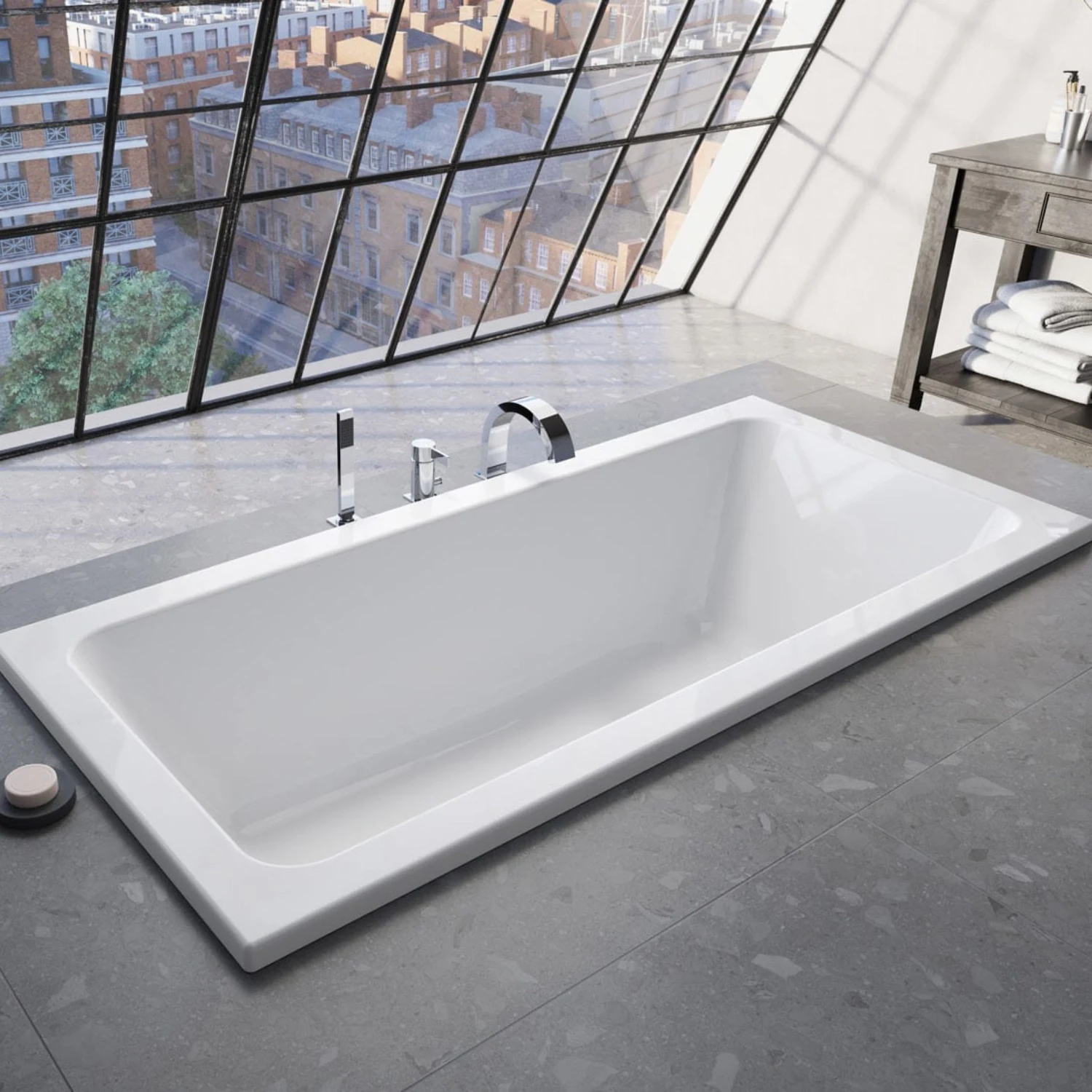 Kronenbach Cube Duo Badewanne, 180 x 80 cm, weiß, aus hochwertigem Sanitäracryl, mit einem Fassungsvermögen von ca. 188 Litern, mittigem Überlauf, rutschfest und UV-beständig, pflegeleicht und hygienisch