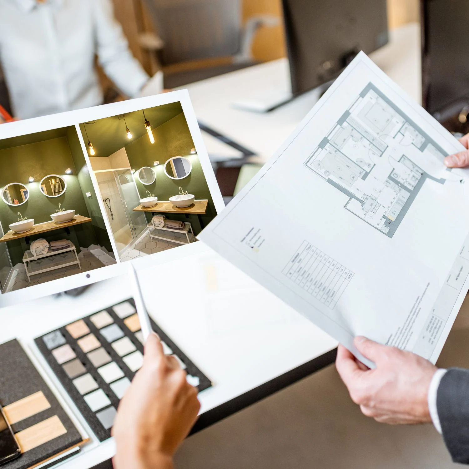 Farbpalette, Vorlagen und Grundriss für die Badrenovierung