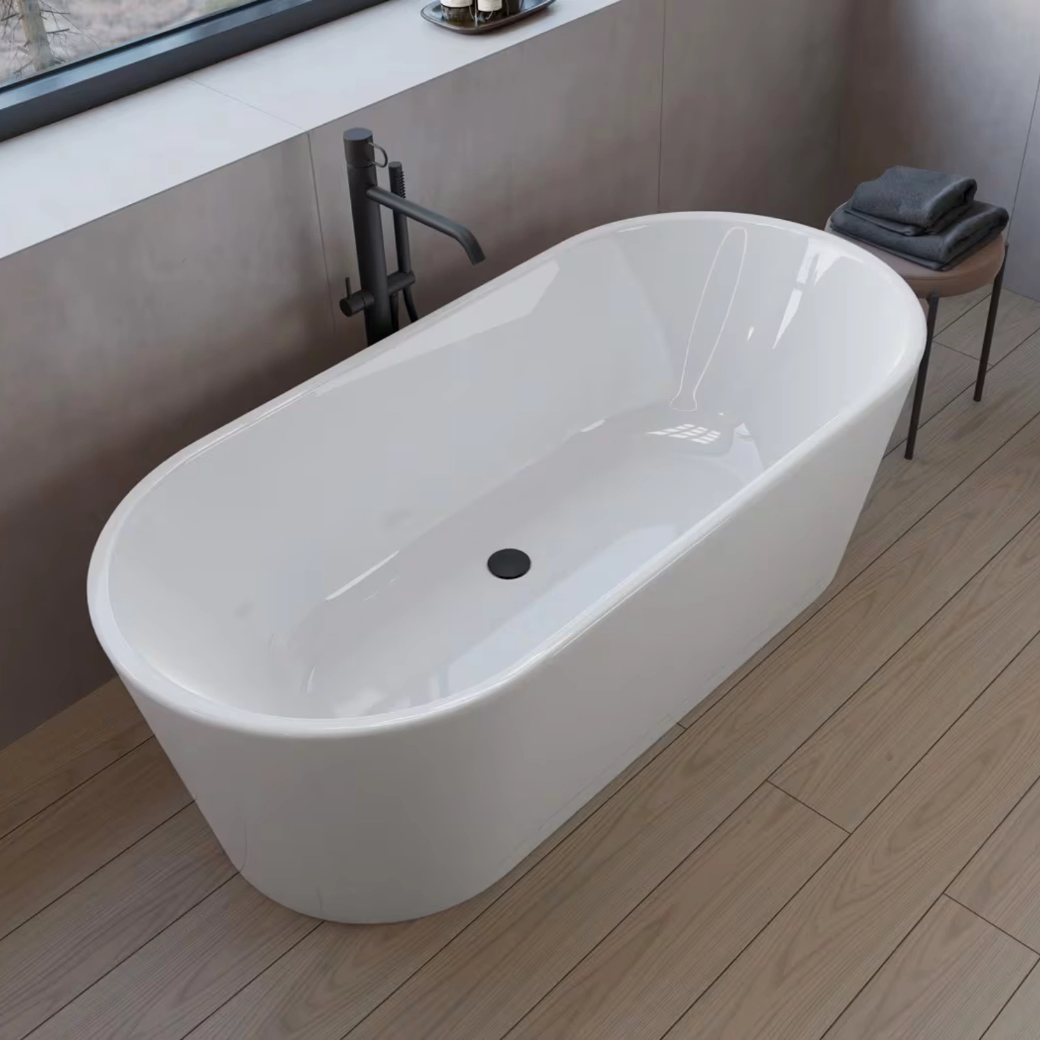pianura Valentina Badewanne oval freistehend 170 x 80 cm mit Schürze und verdecktem Überlauf