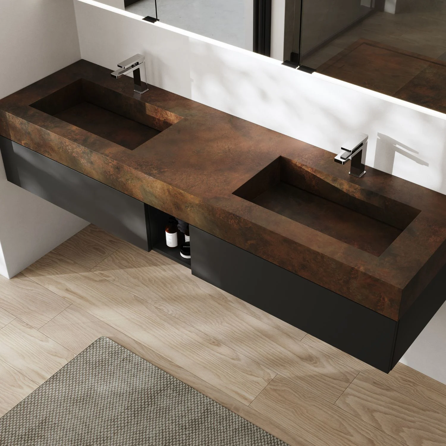 Der Waschtisch aus Laminam in Rostoptik