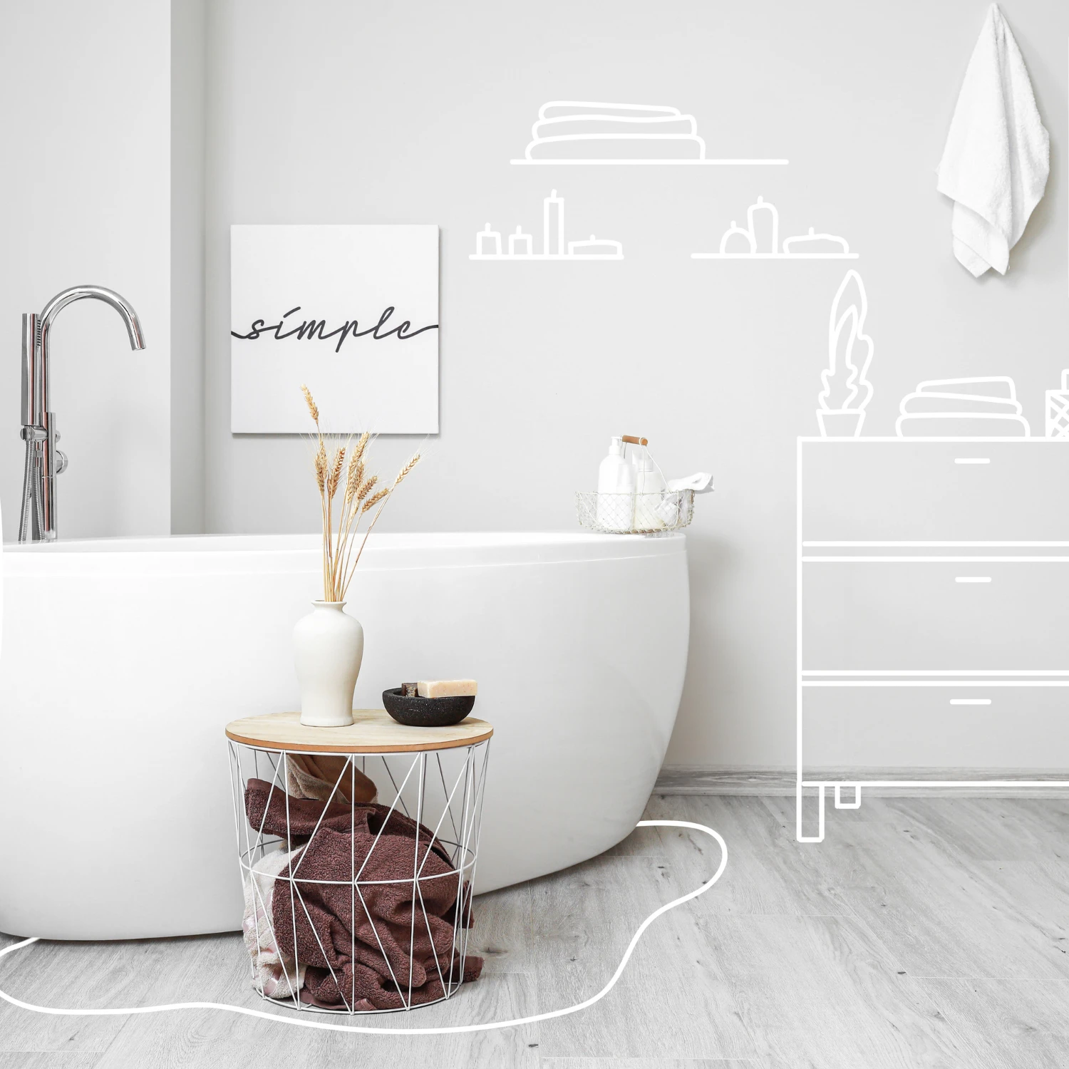 Planungsskizze für mehr Stauraum im Badezimmer