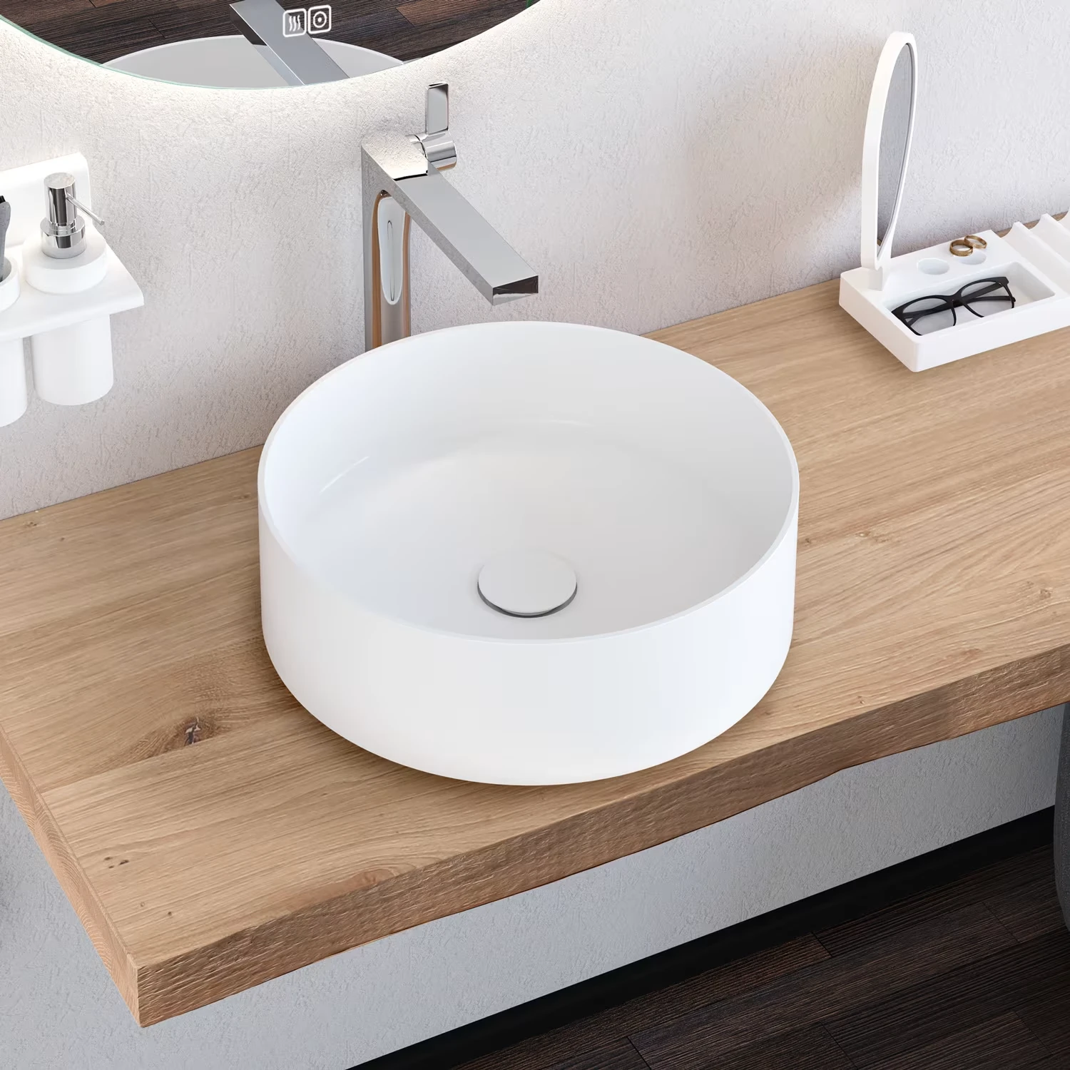 Runder Kronenbach Stone Aufsatzwaschtisch in weiß