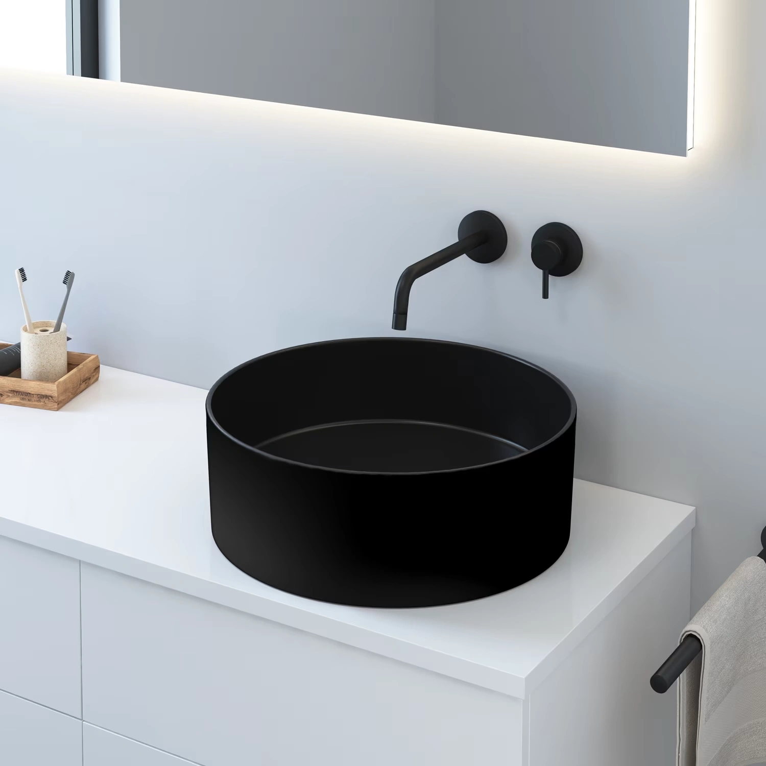 Kronenbach Tube Black Edition Aufsatzwaschtisch in schwarz matt