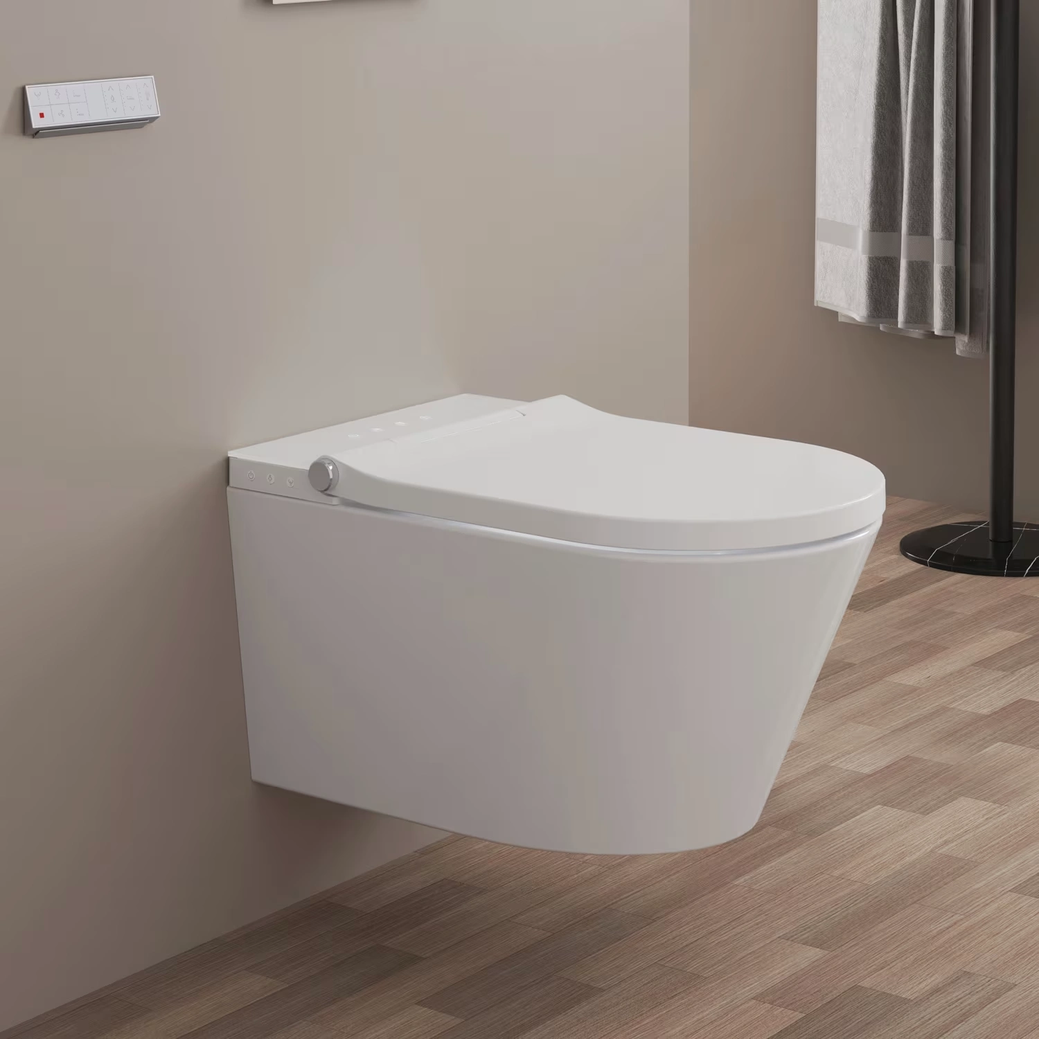 Kronenbach Tube Dusch-WC in Badezimmer mit Fliesen in Holzoptik