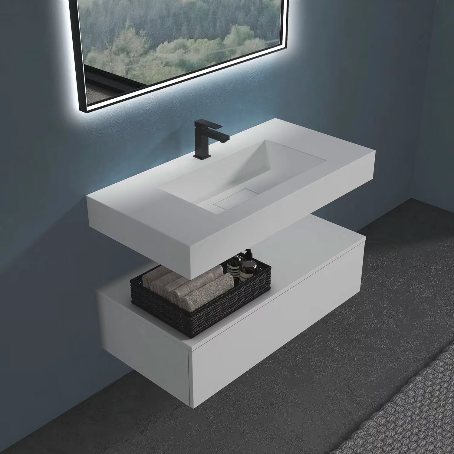 progettobagno Orta Waschtisch in Weiß in einem blauen Bad