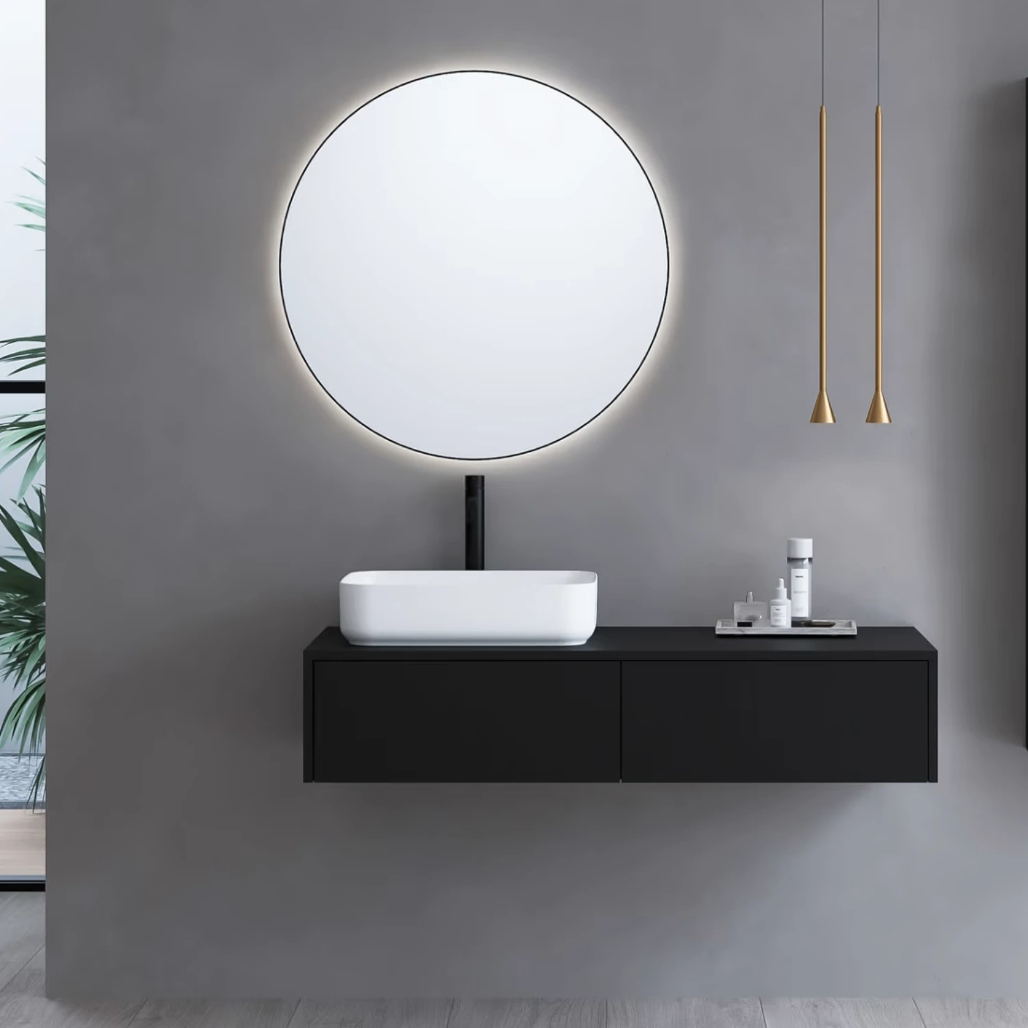 Schwarz matte Art Waschtischkonsole in einem minimalistischem Stil