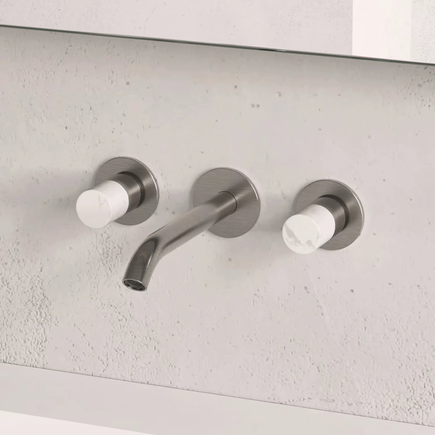 Wassersparende ALLUVION Minerva 3-Loch Waschtisch-Armatur mit weißen Marmorakzenten