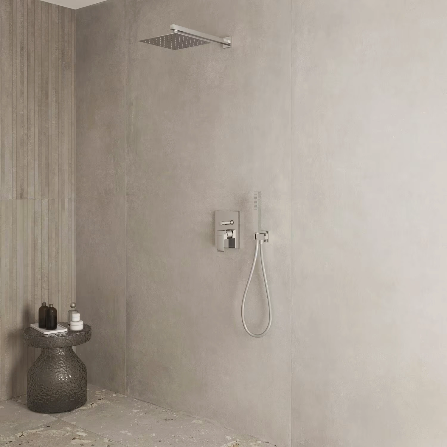 Kronenbach Quara 3.0 Unterputz-Wannen-Brausearmatur im greigen Badezimmer
