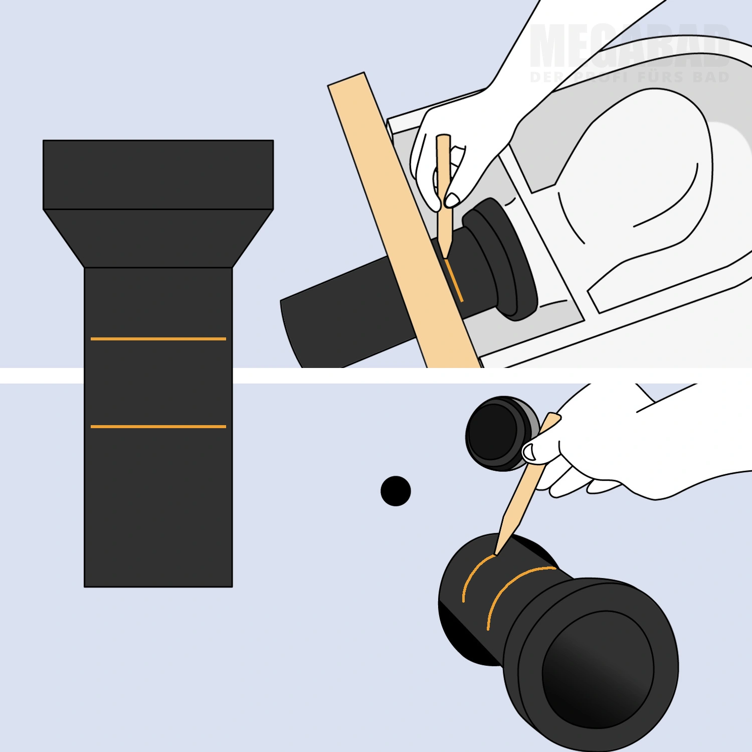 Schritt 1: Abwasserstutzen entsprechend zuschneiden