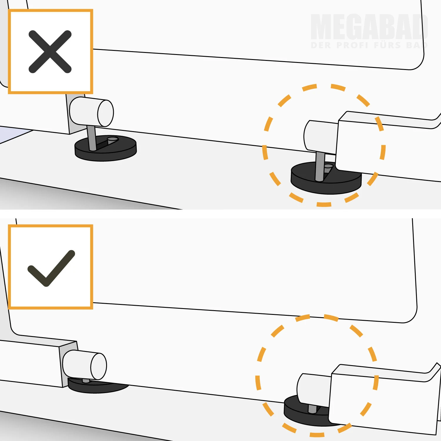 Zur korrekten Anbringung muss der WC Sitz vollständig eingerastet werden