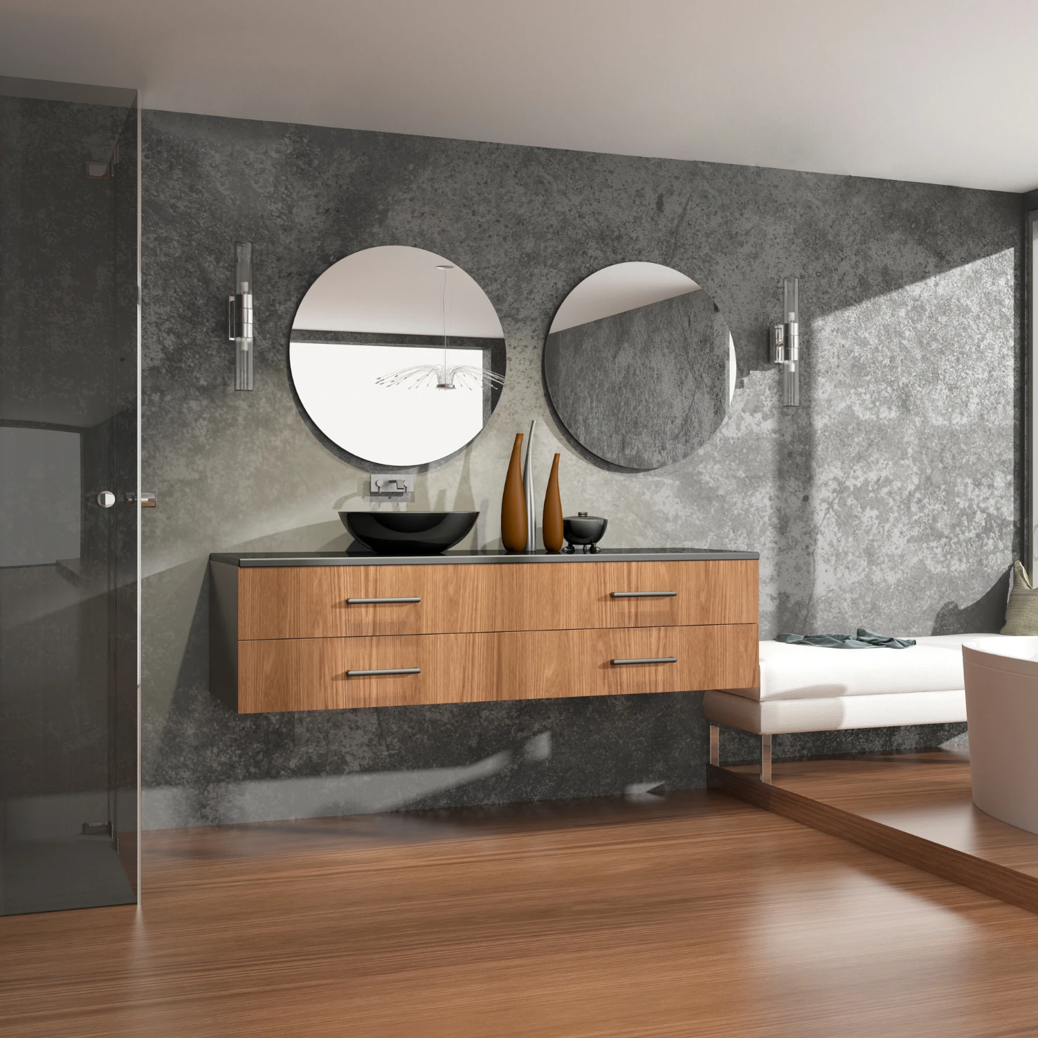 Grauer Tadelakt im Kalkputz-Badezimmer