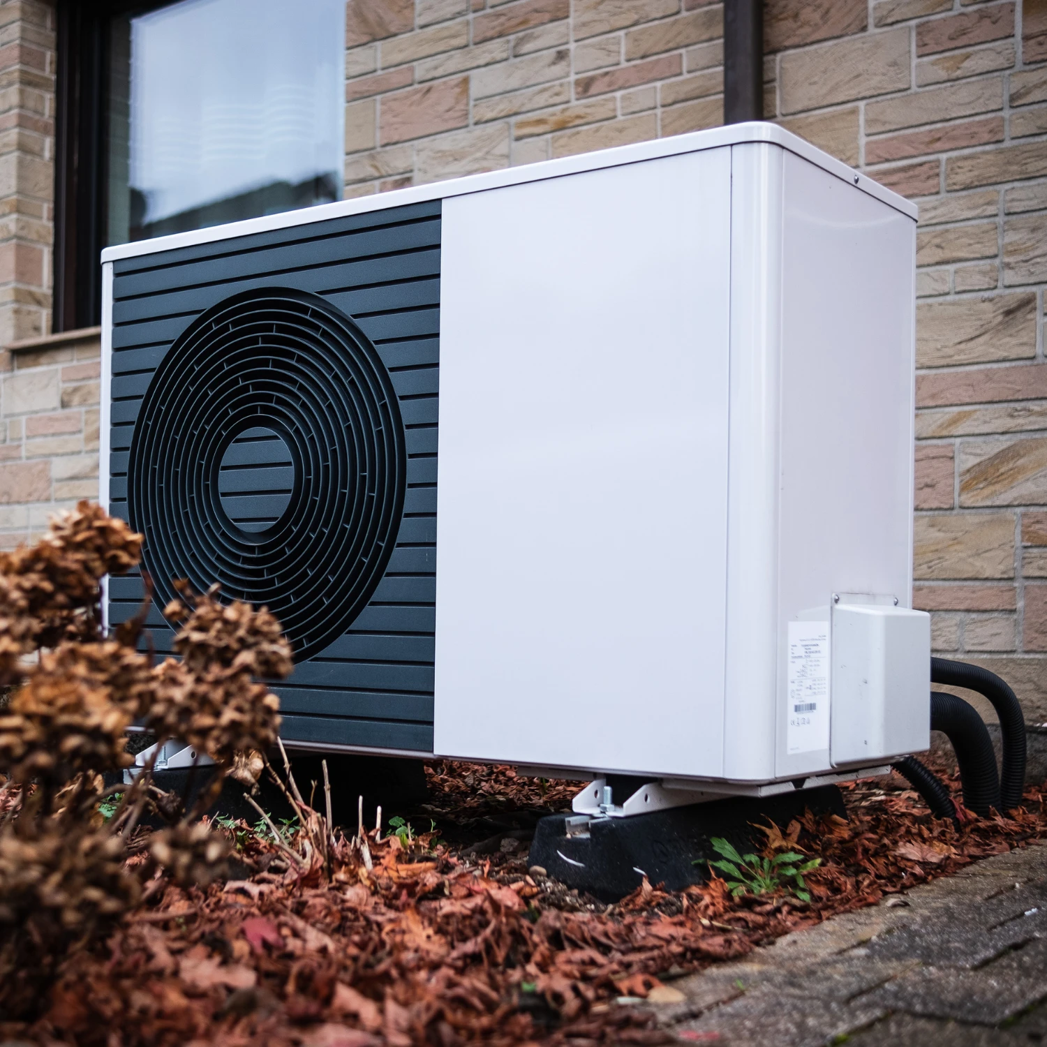 Wärmepumpe vor einem Einfamilienhaus