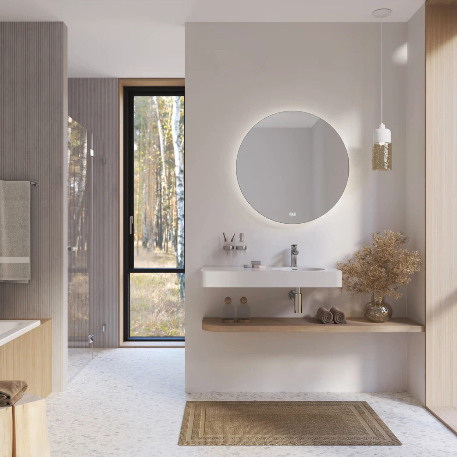 Kronenbach Moon Badspiegel in einem Trend-Badezimmer