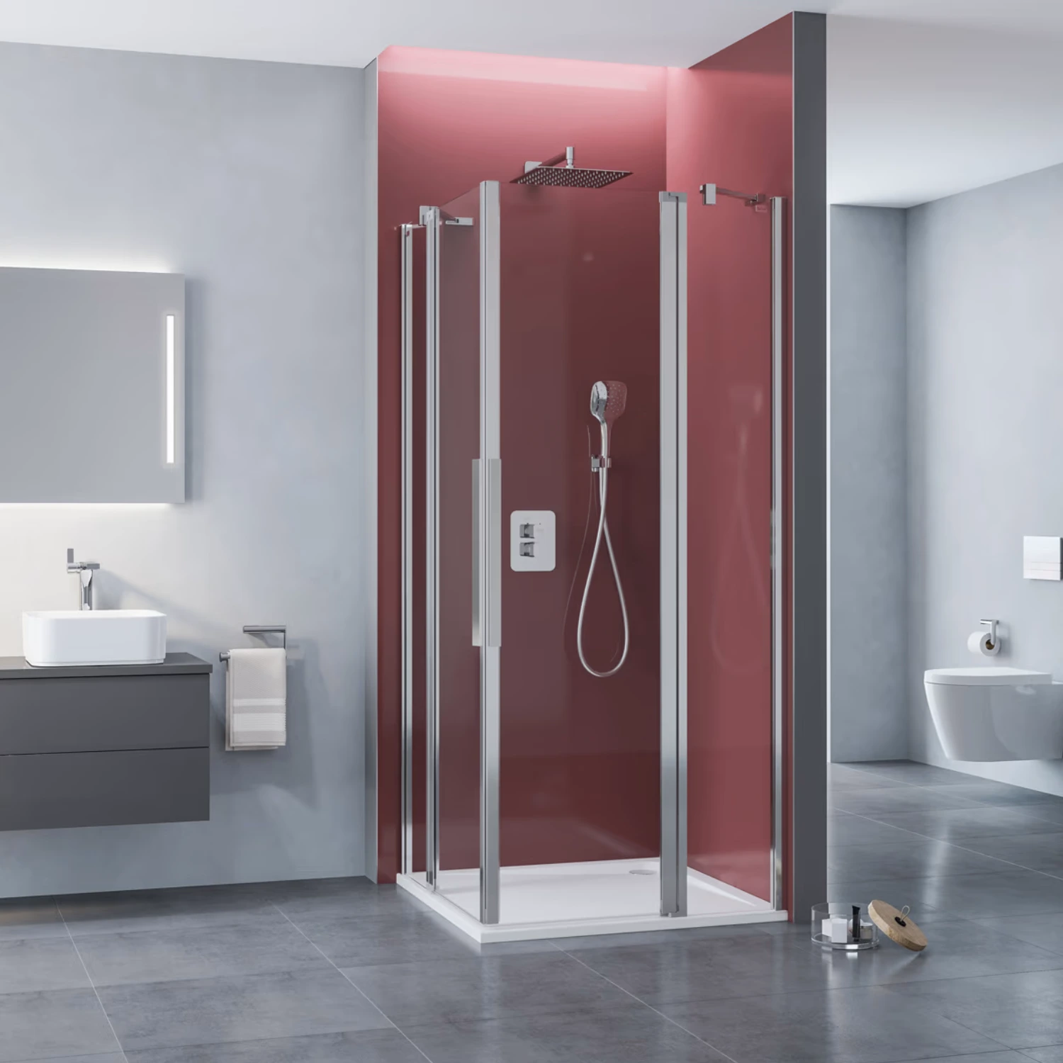 Kronenbach Tube Eckdusche Pendeltür in einem offenen, vergrößerten Bad