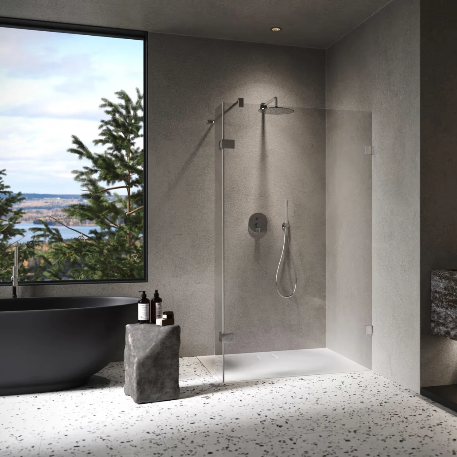 ALLUVION Imperium Walk-In Seitenwand in einem dunklen Luxusbad