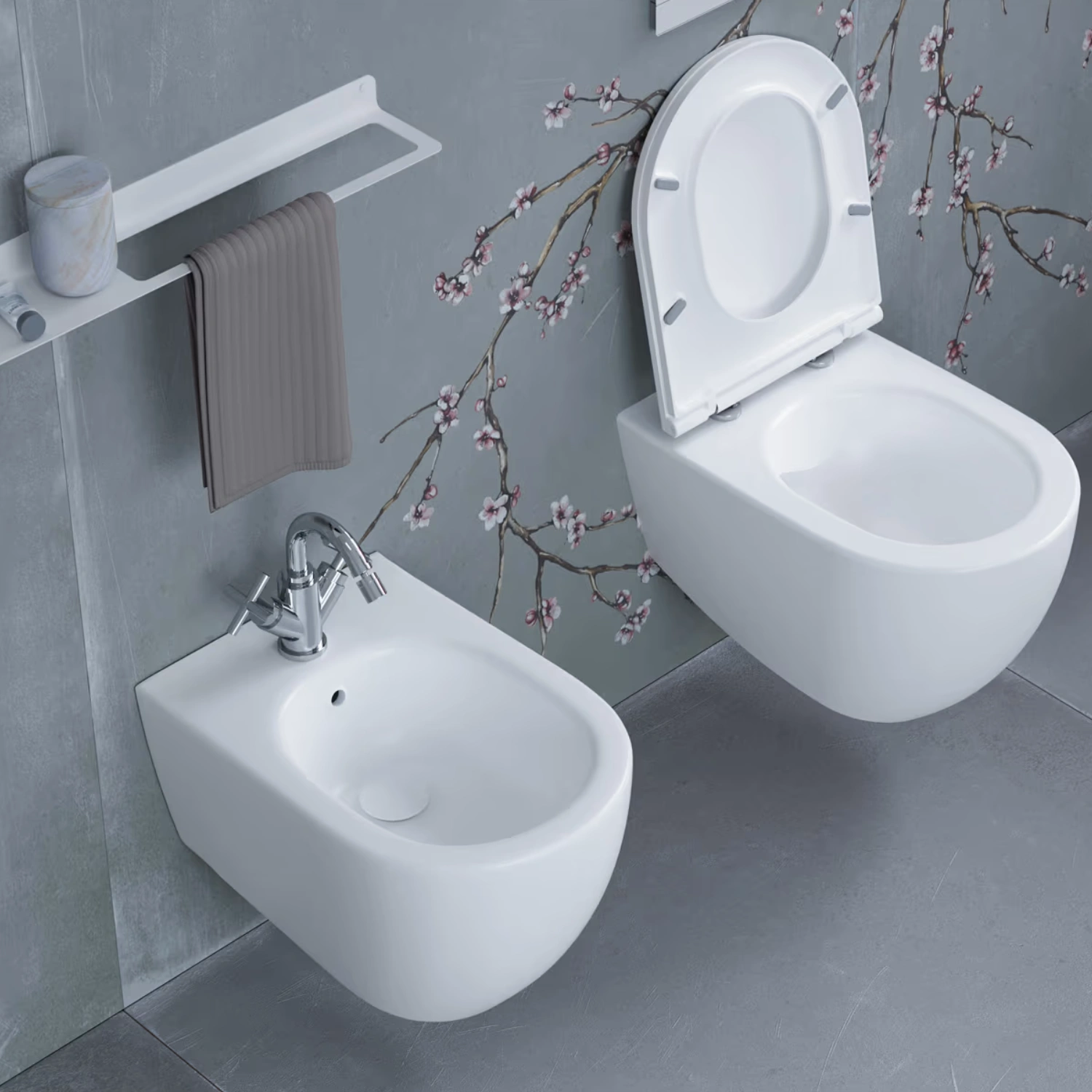 Art Wand-WC spülrandlos mit japanischem Wanddesign.