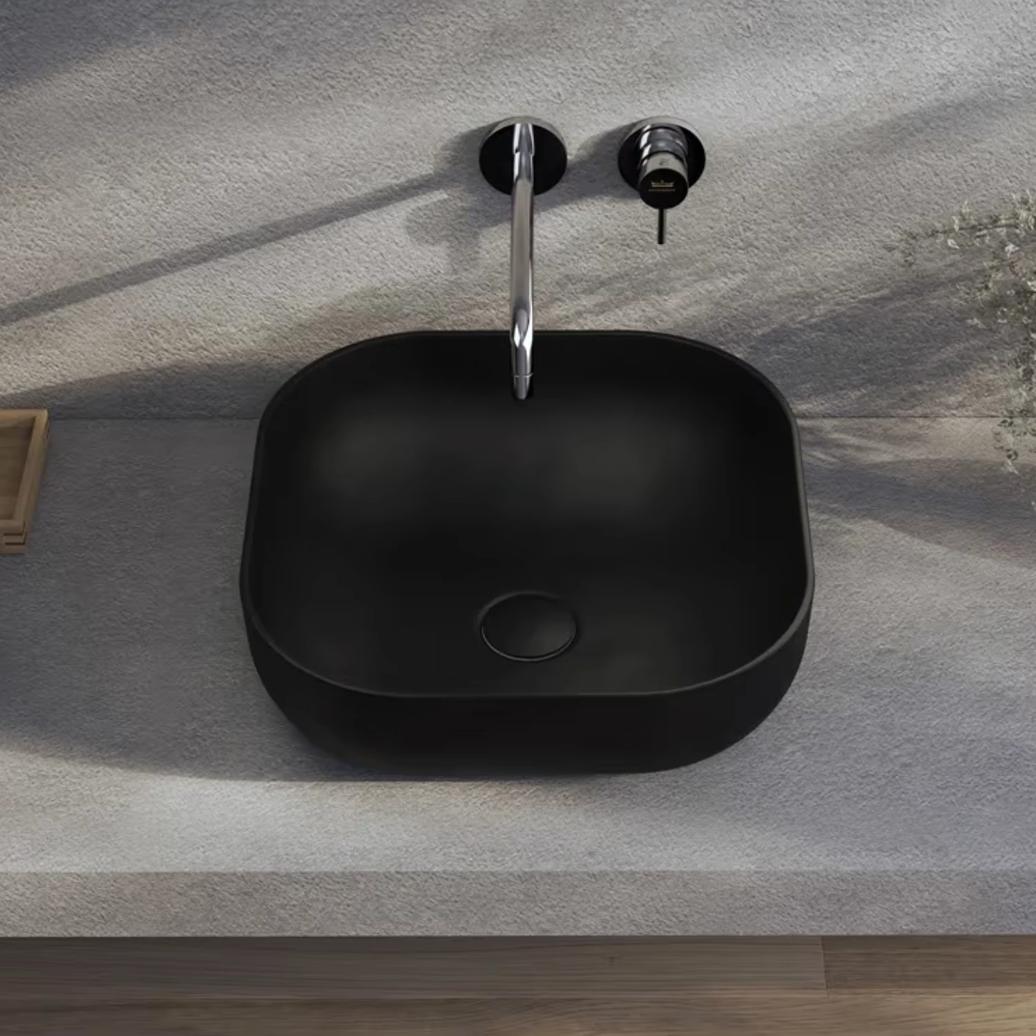 Kronenbach Cube Black Edition Aufsatzwaschtisch in schwarz matt.