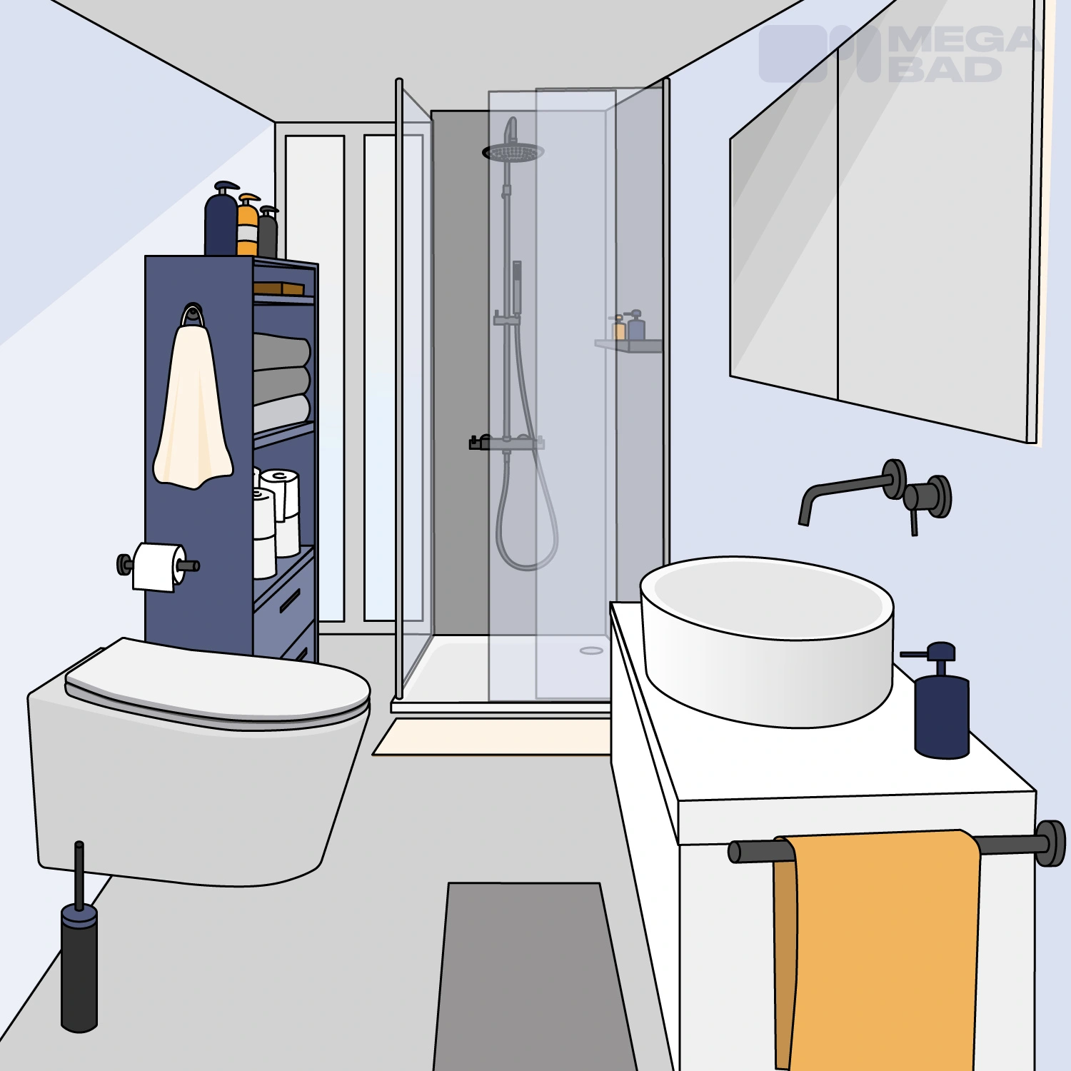 Skizze eines Einblickes in ein Schlauchbad