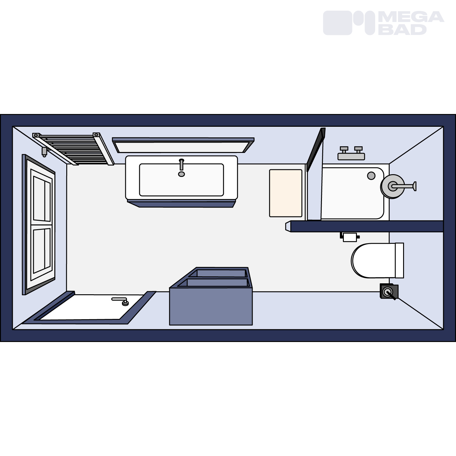 Skizze eines Grundrisses für ein Schlauchbad