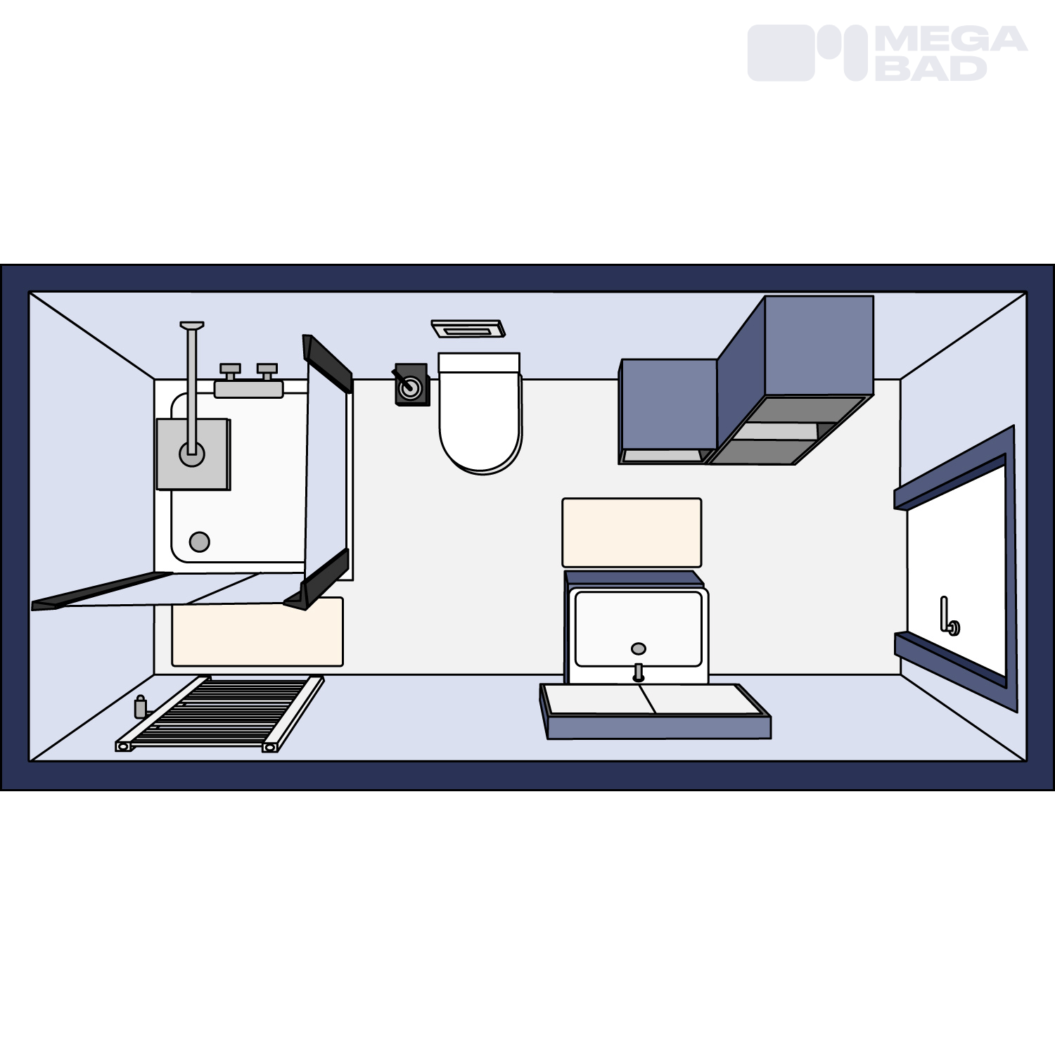 Skizze eines Grundrisses für ein Schlauchbad