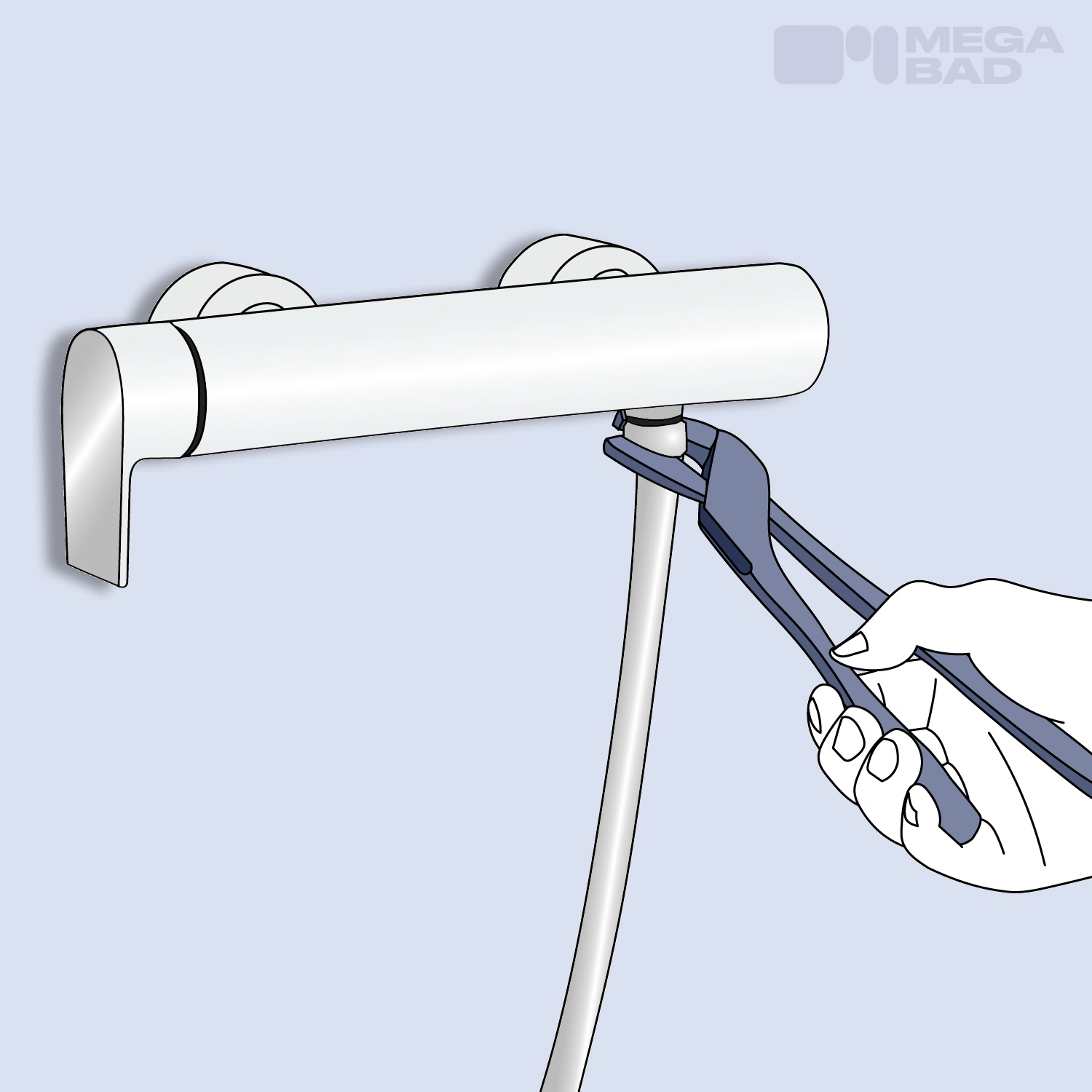 Der alte Duschschlauch wird von der Armatur gelöst.