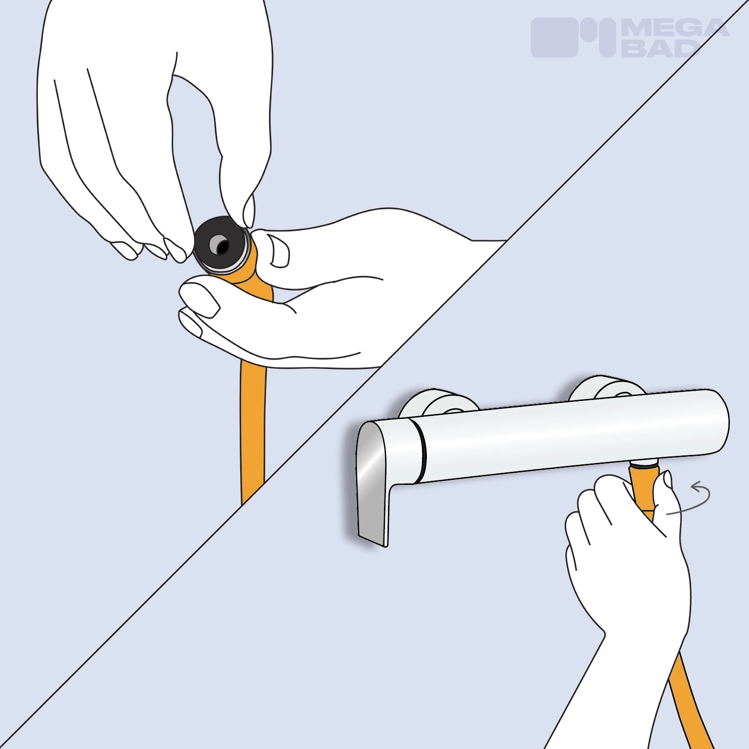 Bei der Anbringung des neuen Schlauches muss genau auf die Dichtung geachtet werden und anschließend wird der neue Schlauch angeschlossen.
