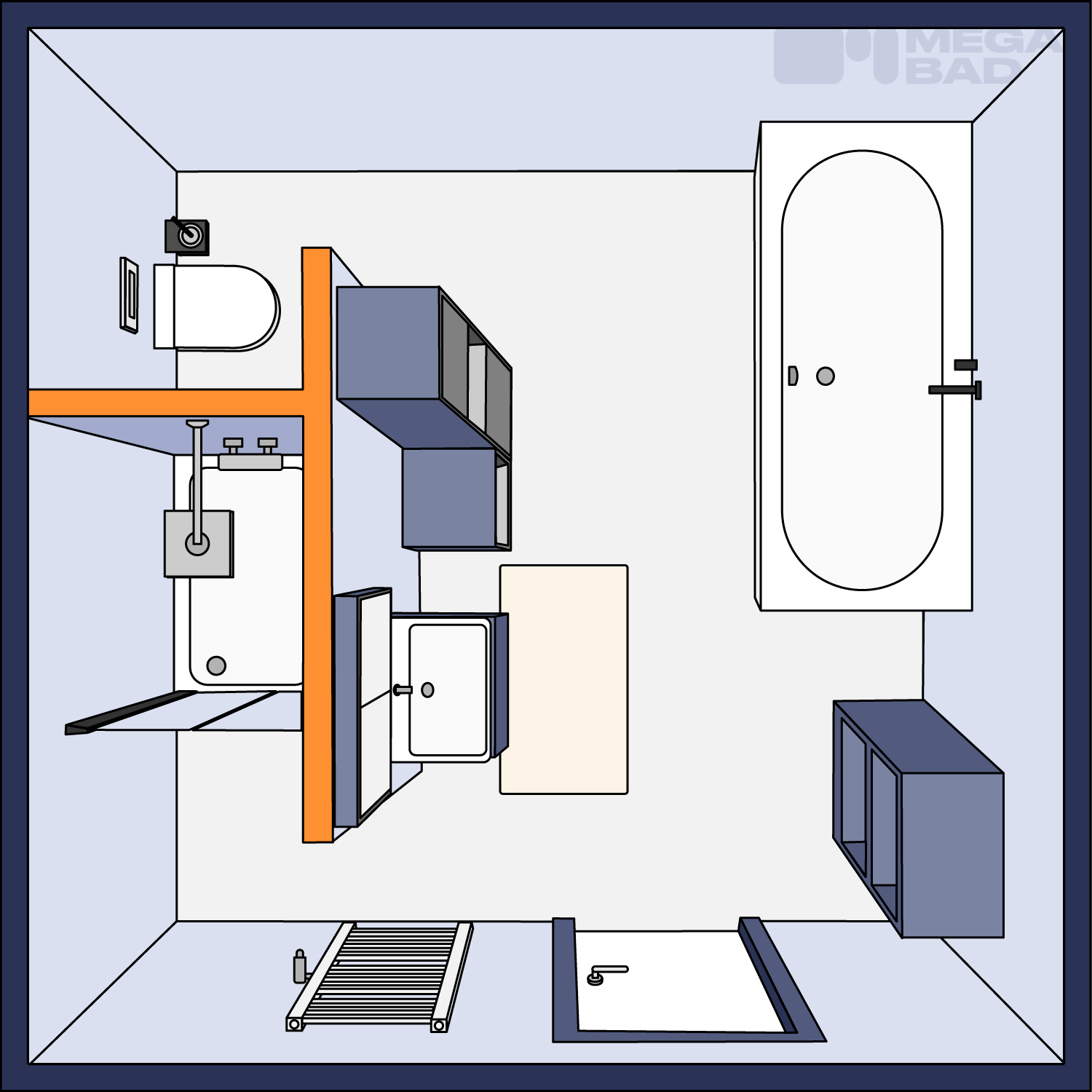 Beispielhafte Skizze eines T-Bad Grundrisses