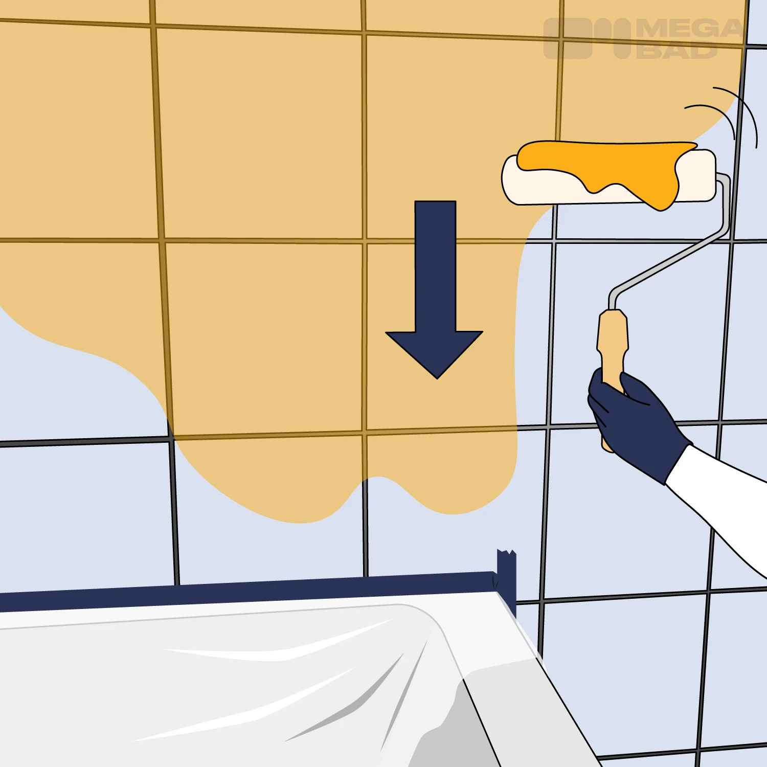 Die Farbe wird mit einer Schaumstoffrolle aufgetragen