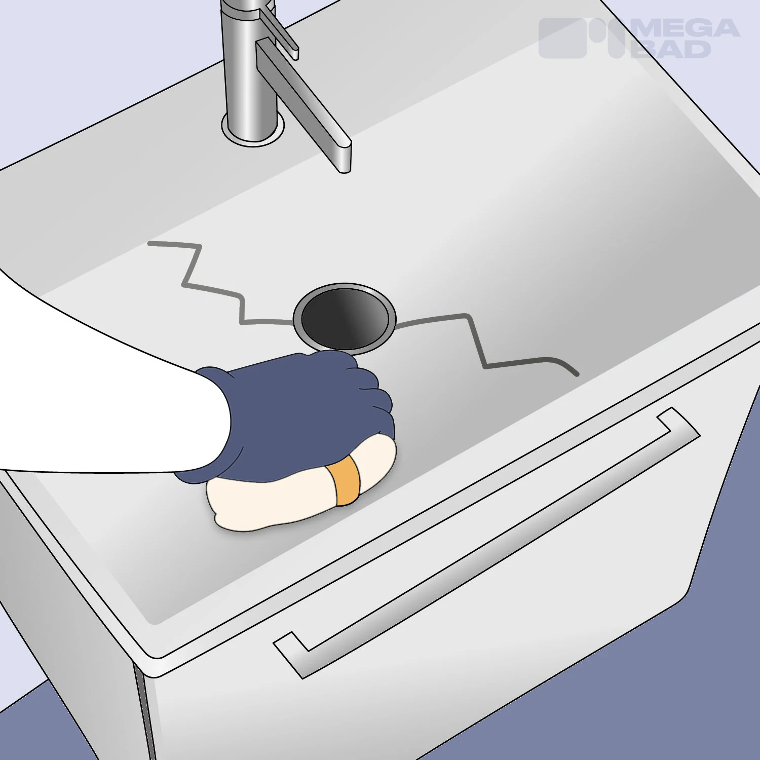 Die Oberfläche des Waschbeckens wird vorbereitet.