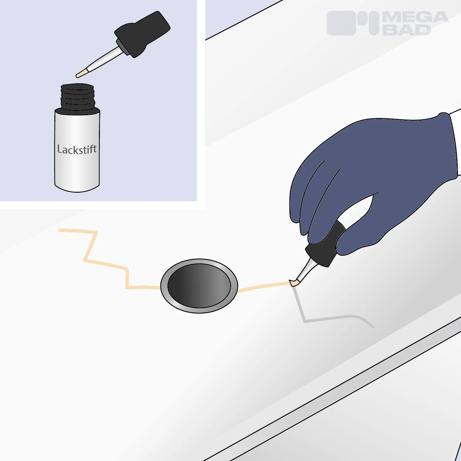 Schlussendlich werden die Risse mit einem Lackstift bearbeitet.