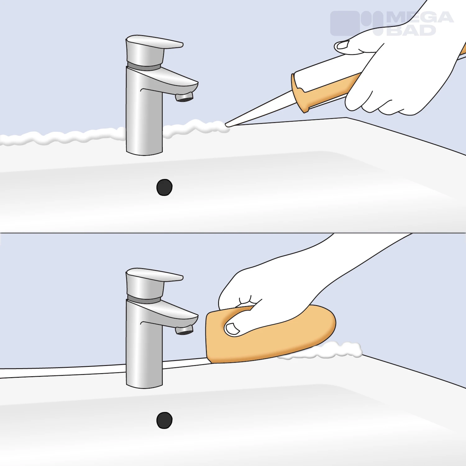 Zuletzt werden die Fugen mit Silikon geschlossen und glatt gezogen.