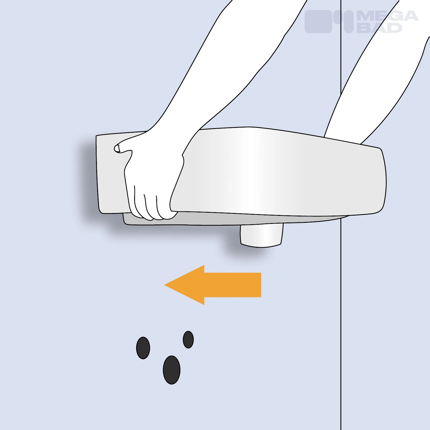 Nun wird das neue Waschbecken auf die Gewindestäbe gehoben.