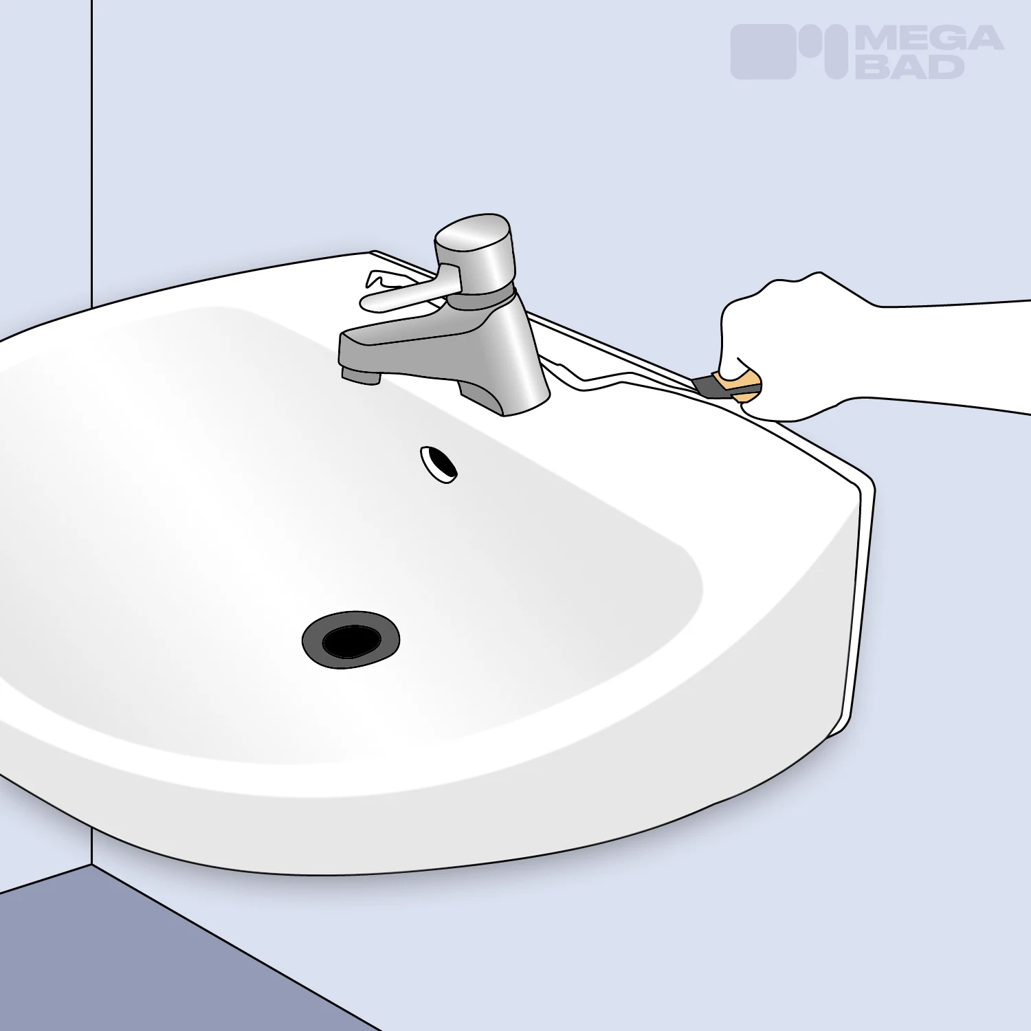 Die alten Silikonfugen werden vorsichtig entfernt.