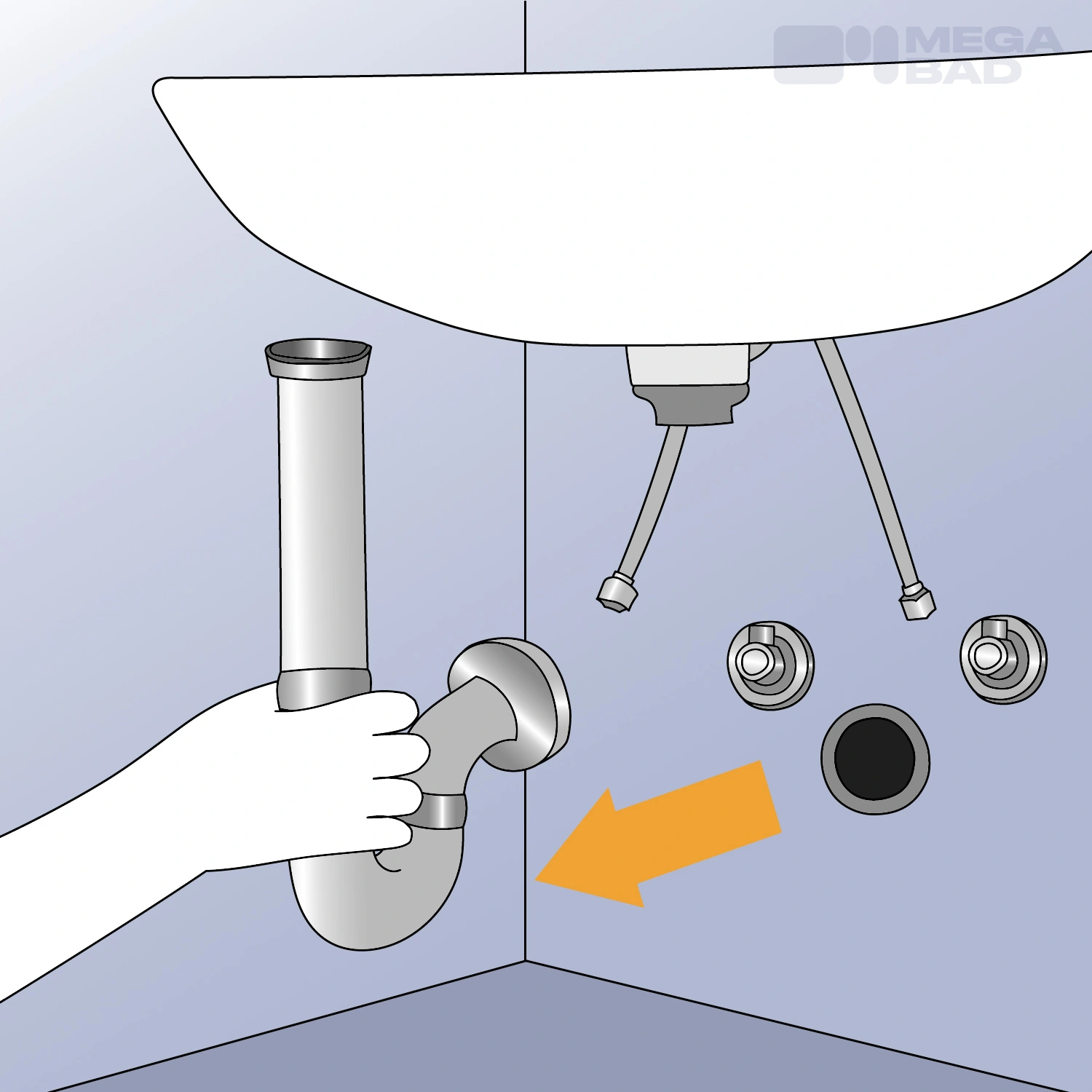Nachdem die Eckventile demontiert wurden, kann das Anschlussrohr (Siphon) auch abmontiert werden.