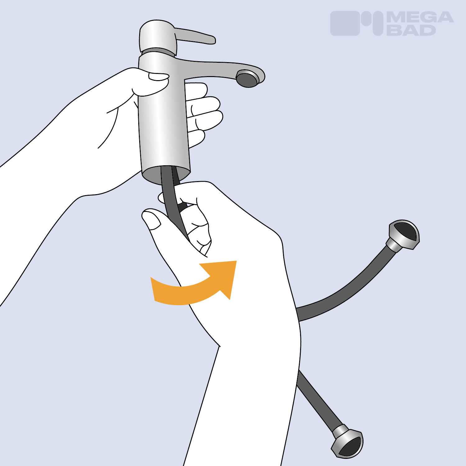 Im Anschluss können die Kalt- und Warmwasserleitungen an die Armatur gedreht werden.