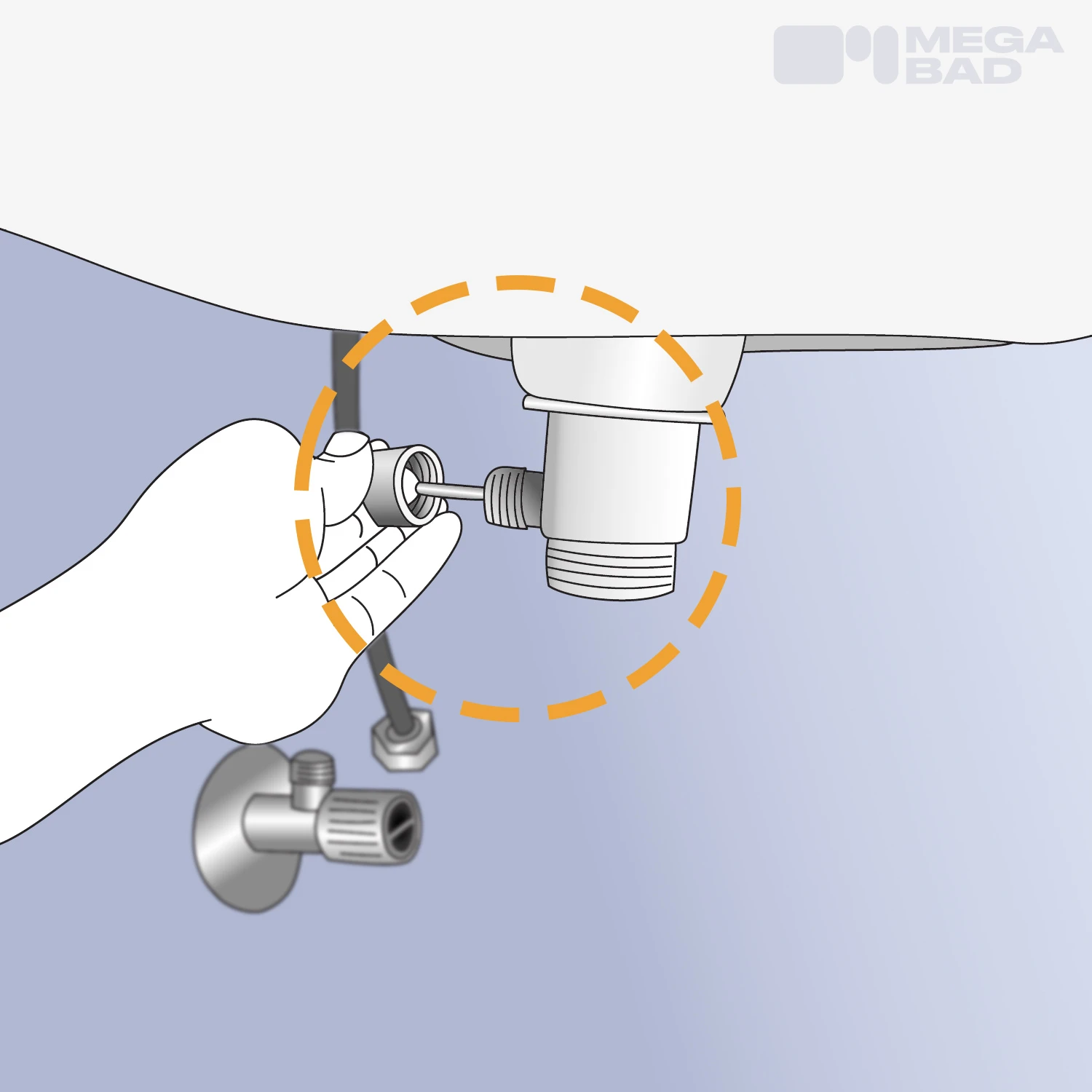 Jetzt wird das Ablaufsieb in die Waschbeckenöffnung gesetzt.