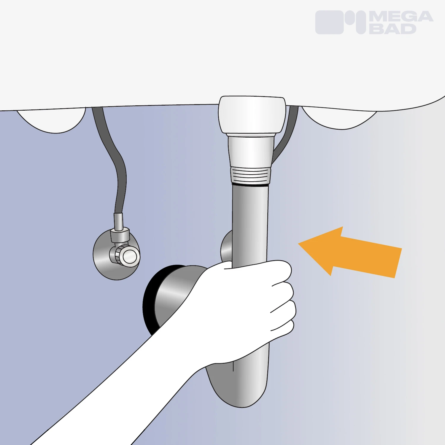 Das Siphon wird am neuen Waschbecken befestigt.